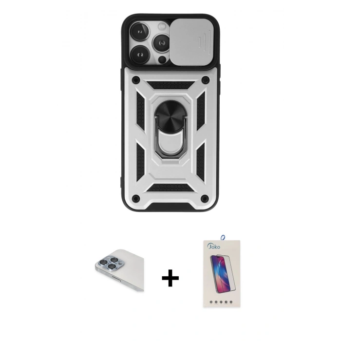 MARSİLYAN™- iPhone 13 Pro Max Kılıf Ahenk Klasik - Siyah Joko 5D Cam + Pers Alüminyum Kamera Lens - SABE