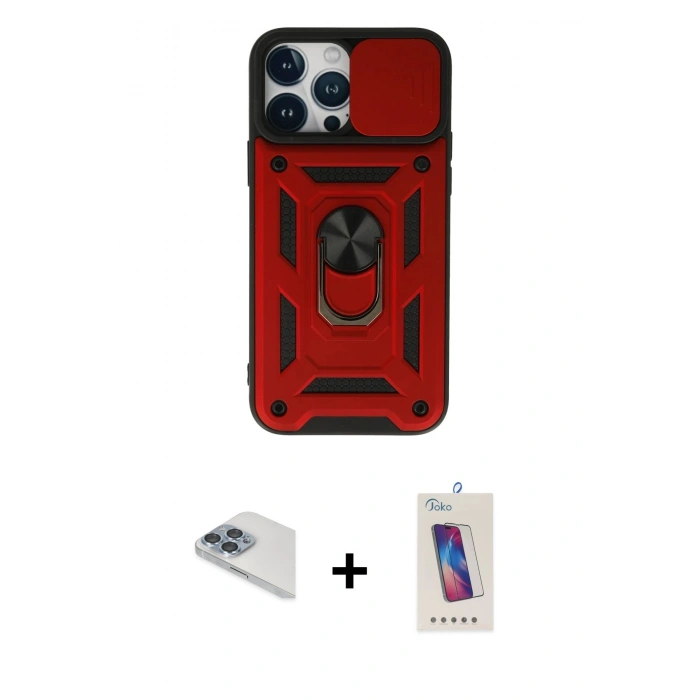 MARSİLYAN™- iPhone 13 Pro Max Kılıf Ahenk Klasik - Siyah Joko 5D Cam + Pers Alüminyum Kamera Lens - SABE