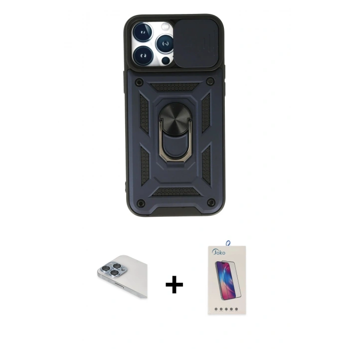 MARSİLYAN™- iPhone 13 Pro Max Kılıf Ahenk Klasik - Siyah Joko 5D Cam + Pers Alüminyum Kamera Lens - SABE