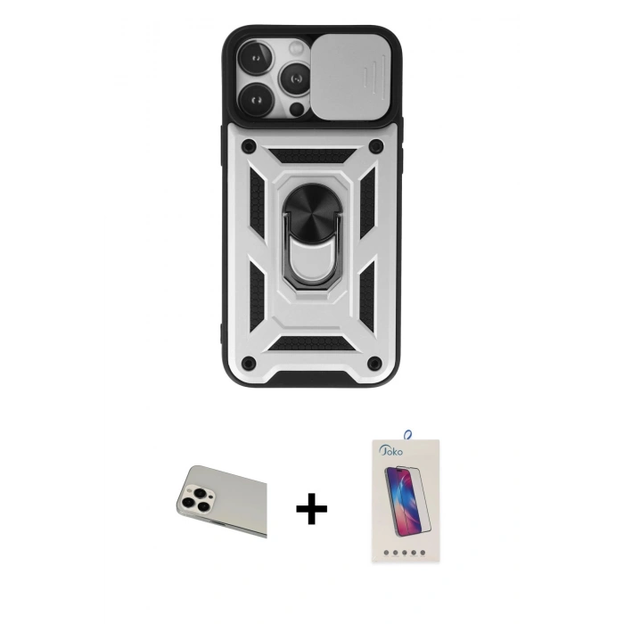 MARSİLYAN™- iPhone 13 Pro Max Kılıf Ahenk Klasik - Siyah Joko 5D Cam + Rainbow Kamera Lens Koruma Cam - BZ
