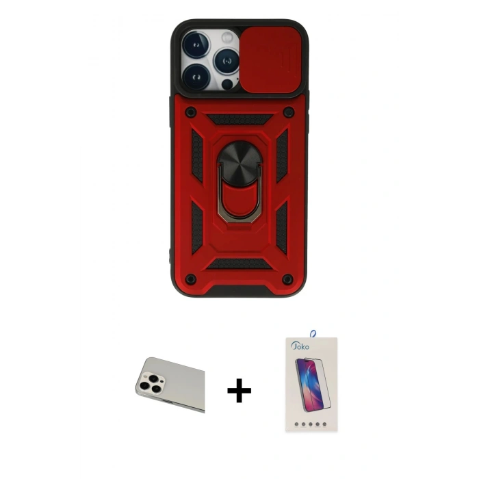 MARSİLYAN™- iPhone 13 Pro Max Kılıf Ahenk Klasik - Siyah Joko 5D Cam + Rainbow Kamera Lens Koruma Cam - BZ
