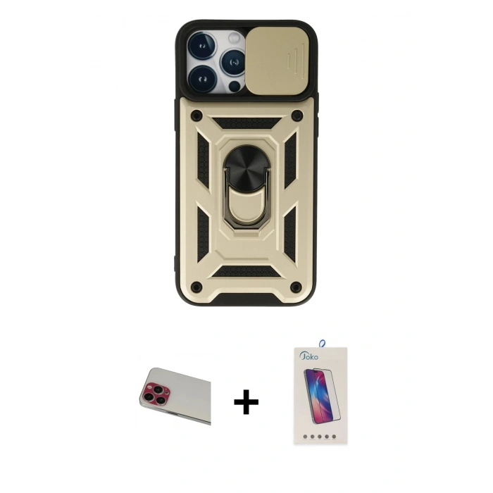 MARSİLYAN™- iPhone 13 Pro Max Kılıf Ahenk Klasik - Siyah Joko 5D Cam + Rainbow Kamera Lens Koruma Cam - KI