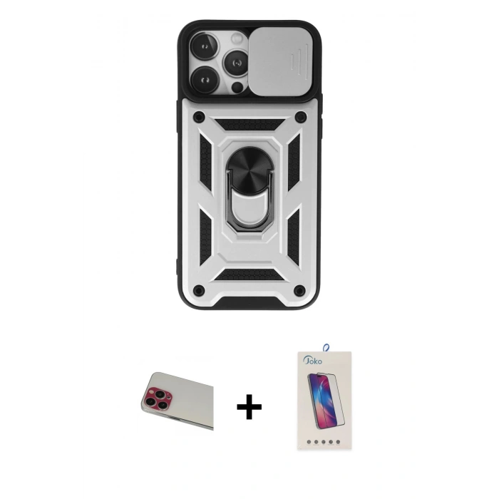 MARSİLYAN™- iPhone 13 Pro Max Kılıf Ahenk Klasik - Siyah Joko 5D Cam + Rainbow Kamera Lens Koruma Cam - KI