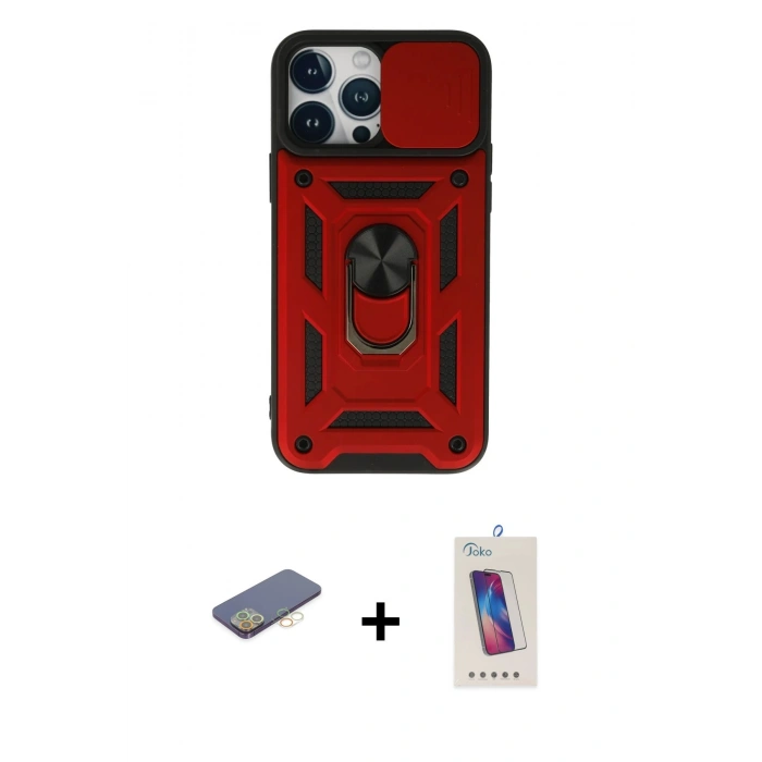 MARSİLYAN™- iPhone 13 Pro Max Kılıf Ahenk Klasik - Siyah Joko 5D Cam + Renkli Kamera Lens Koruma Cam - SI
