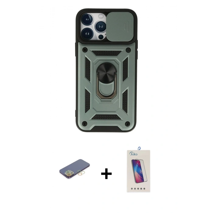 MARSİLYAN™- iPhone 13 Pro Max Kılıf Ahenk Klasik - Siyah Joko 5D Cam + Renkli Kamera Lens Koruma Cam - SI