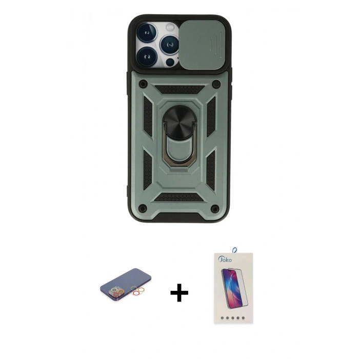 MARSİLYAN™- iPhone 13 Pro Max Kılıf Ahenk Klasik - Siyah Joko 5D Cam + Renkli Kamera Lens Koruma Cam - TU