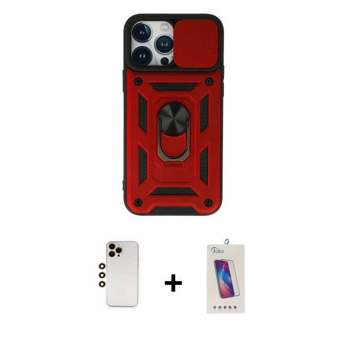 MARSİLYAN™- iPhone 13 Pro Max Kılıf Ahenk Klasik - Siyah Joko 5D Cam + Shine Kamera Lens - GD