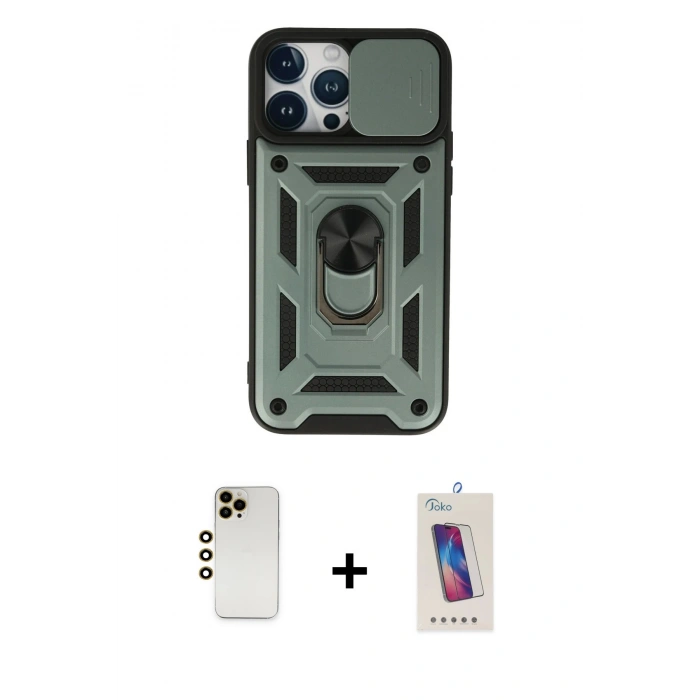 MARSİLYAN™- iPhone 13 Pro Max Kılıf Ahenk Klasik - Siyah Joko 5D Cam + Shine Kamera Lens - GD