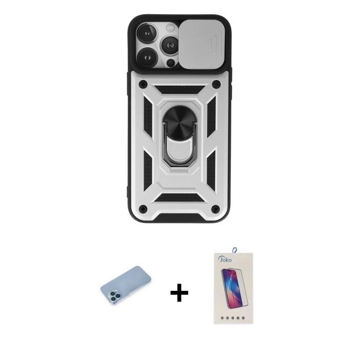 MARSİLYAN™- iPhone 13 Pro Max Kılıf Ahenk Klasik - Siyah Joko 5D Cam + Shine Kamera Lens Koruma Cam - MI