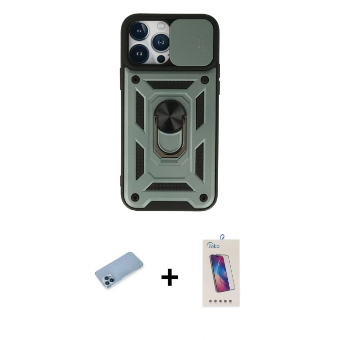 MARSİLYAN™- iPhone 13 Pro Max Kılıf Ahenk Klasik - Siyah Joko 5D Cam + Shine Kamera Lens Koruma Cam - MI