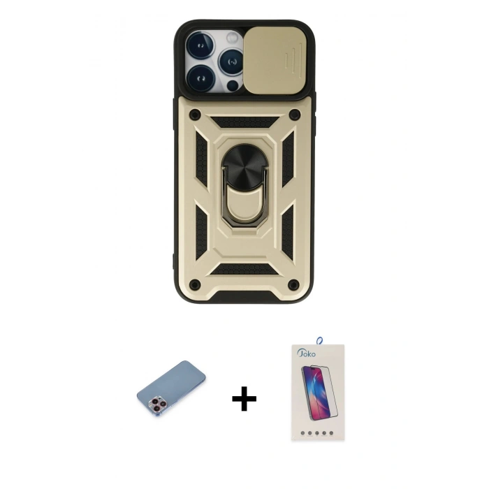 MARSİLYAN™- iPhone 13 Pro Max Kılıf Ahenk Klasik - Siyah Joko 5D Cam + Shine Kamera Lens Koruma Cam - PE