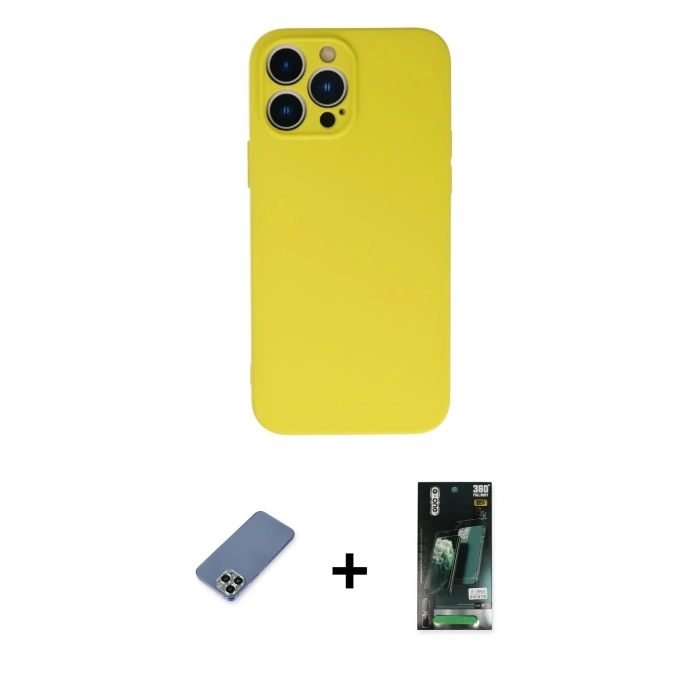 MARSİLYAN™- iPhone 13 Pro Max Kılıf Ahenk Serisi - Şeffaf 360 Full Body Arka Koruyucu + Açık Yeşil Metal Kamera Lens Koruma Cam