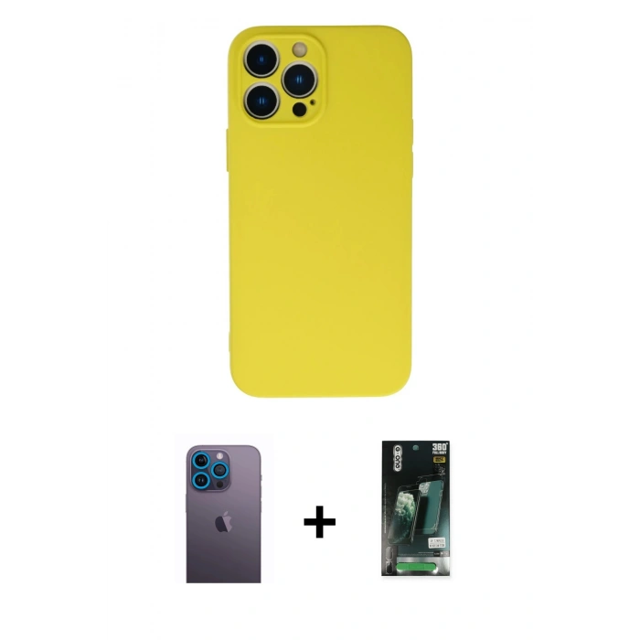 MARSİLYAN™- iPhone 13 Pro Max Kılıf Ahenk Serisi - Şeffaf 360 Full Body Arka Koruyucu + Neon Fosforlu Kamera Lens - MI