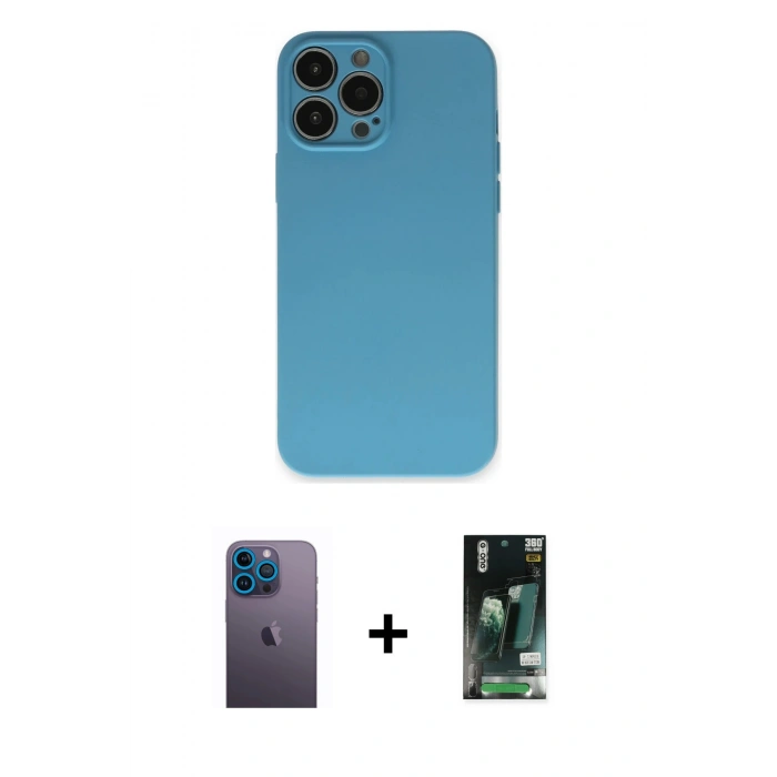 MARSİLYAN™- iPhone 13 Pro Max Kılıf Ahenk Serisi - Şeffaf 360 Full Body Arka Koruyucu + Neon Fosforlu Kamera Lens - MI