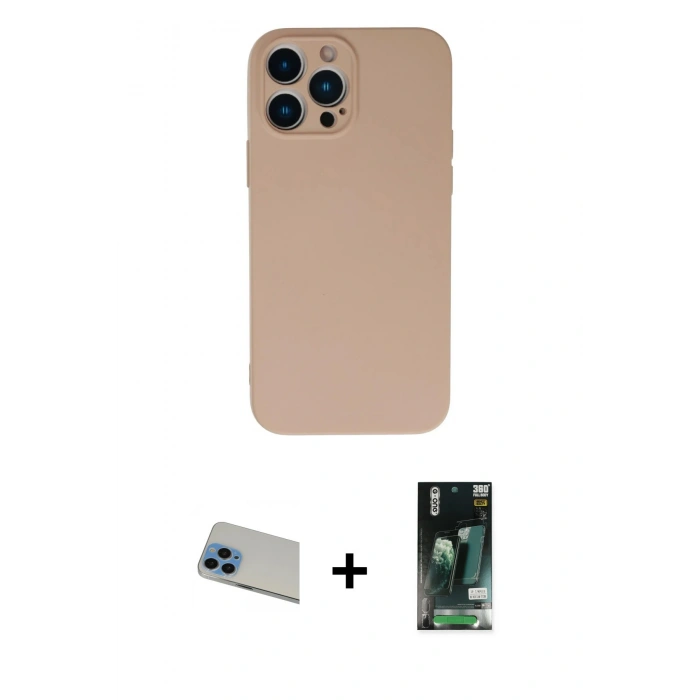 MARSİLYAN™- iPhone 13 Pro Max Kılıf Ahenk Serisi - Şeffaf 360 Full Body Arka Koruyucu + Rainbow Kamera Lens Koruma Cam - MI