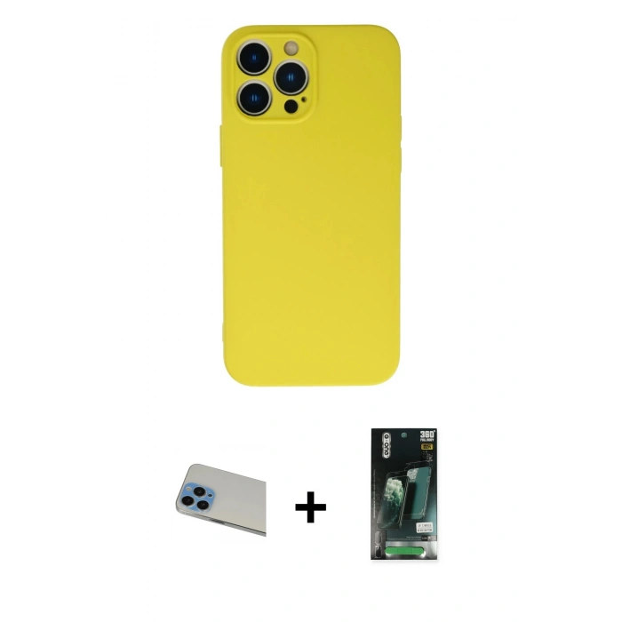 MARSİLYAN™- iPhone 13 Pro Max Kılıf Ahenk Serisi - Şeffaf 360 Full Body Arka Koruyucu + Rainbow Kamera Lens Koruma Cam - MI