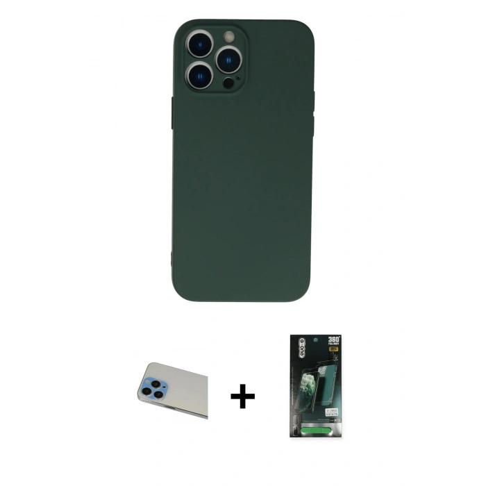 MARSİLYAN™- iPhone 13 Pro Max Kılıf Ahenk Serisi - Şeffaf 360 Full Body Arka Koruyucu + Rainbow Kamera Lens Koruma Cam - MI