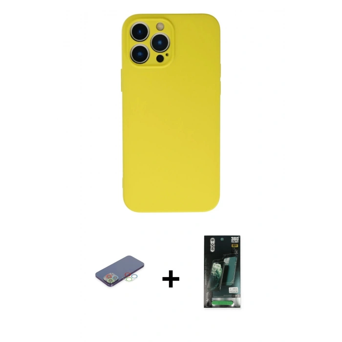 MARSİLYAN™- iPhone 13 Pro Max Kılıf Ahenk Serisi - Şeffaf 360 Full Body Arka Koruyucu + Renkli Kamera Lens Koruma Cam - MI