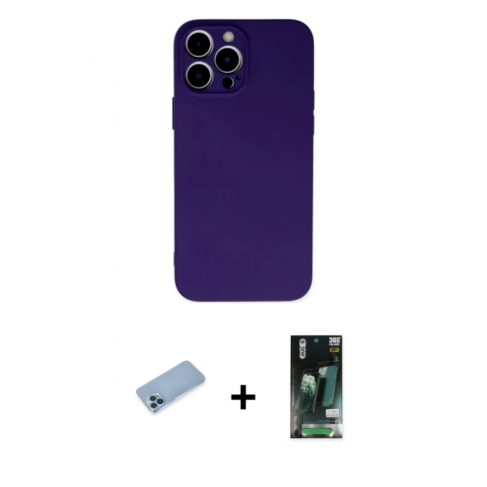 MARSİLYAN™- iPhone 13 Pro Max Kılıf Ahenk Serisi - Şeffaf 360 Full Body Arka Koruyucu + Mavi Shine Kamera Lens Koruma Cam
