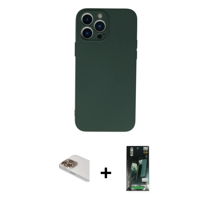 MARSİLYAN™- iPhone 13 Pro Max Kılıf Ahenk Serisi - Şeffaf 360 Full Body Arka Koruyucu + Pers Alüminyum Kamera Lens - GD