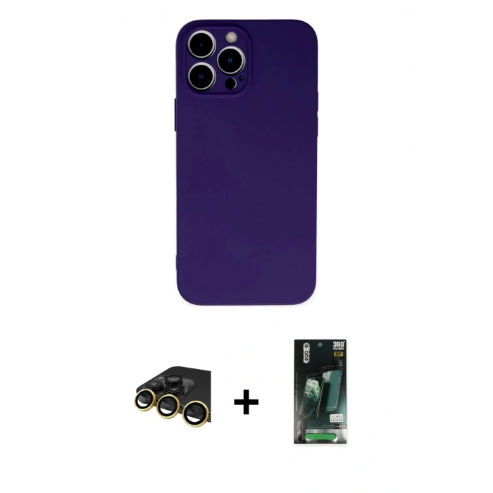 MARSİLYAN™- iPhone 13 Pro Max Kılıf Ahenk Serisi - Şeffaf 360 Full Body Arka Koruyucu + Raze Metal Kamera Lens - GD