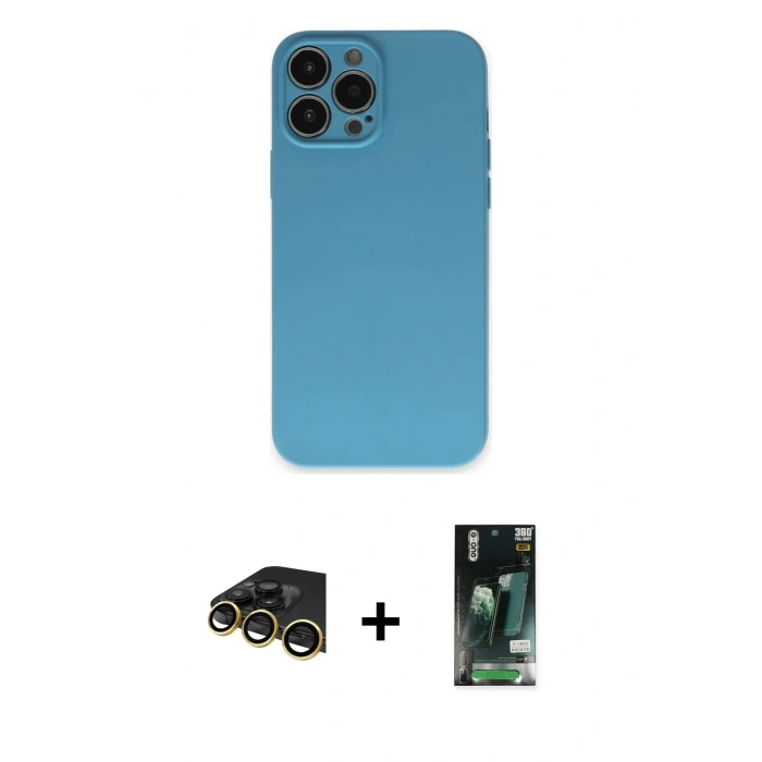 MARSİLYAN™- iPhone 13 Pro Max Kılıf Ahenk Serisi - Şeffaf 360 Full Body Arka Koruyucu + Raze Metal Kamera Lens - GD