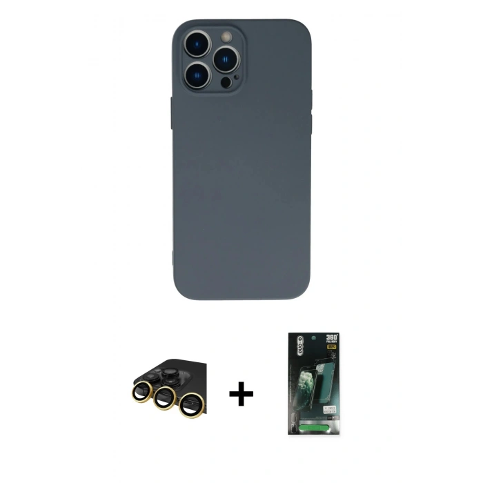 MARSİLYAN™- iPhone 13 Pro Max Kılıf Ahenk Serisi - Şeffaf 360 Full Body Arka Koruyucu + Raze Metal Kamera Lens - GD