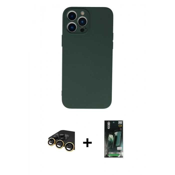 MARSİLYAN™- iPhone 13 Pro Max Kılıf Ahenk Serisi - Şeffaf 360 Full Body Arka Koruyucu + Raze Metal Kamera Lens - GD