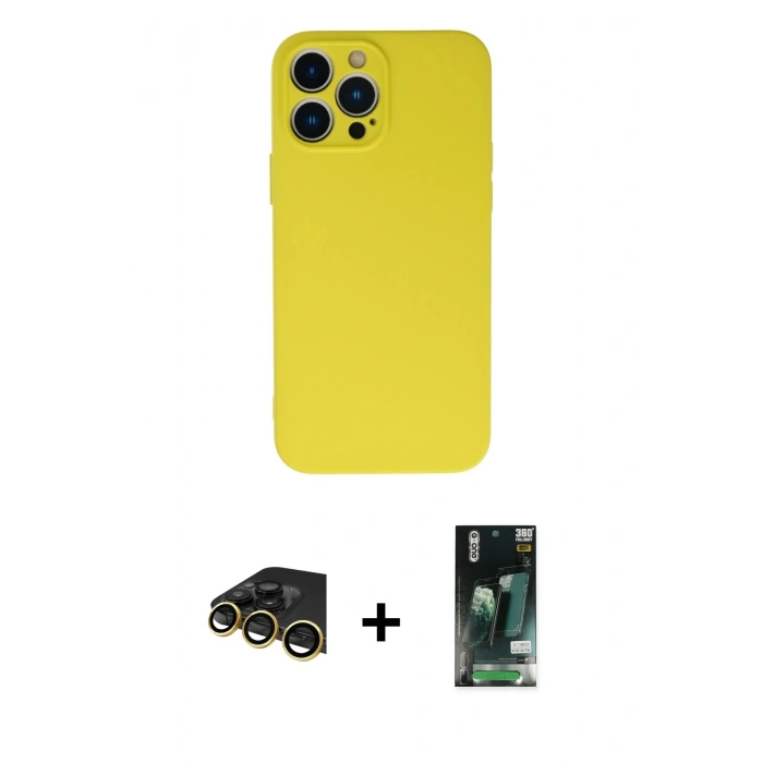 MARSİLYAN™- iPhone 13 Pro Max Kılıf Ahenk Serisi - Şeffaf 360 Full Body Arka Koruyucu + Raze Metal Kamera Lens - GD