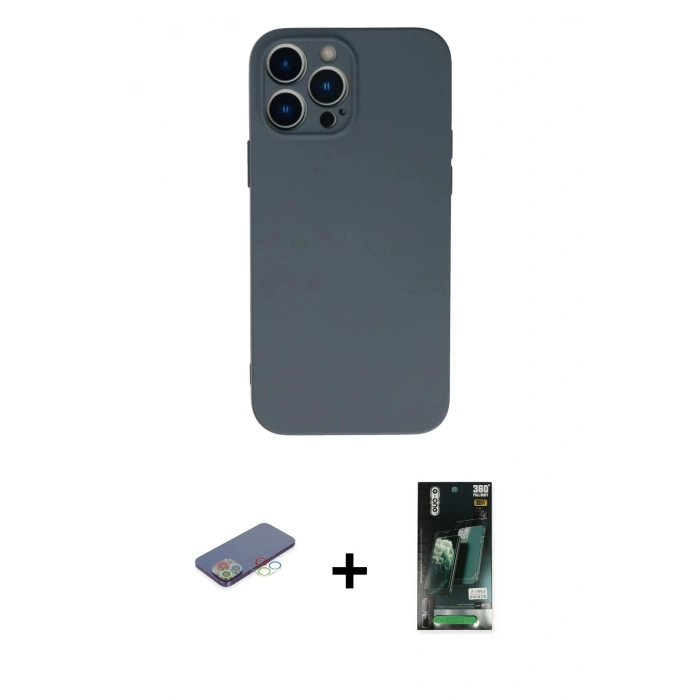 MARSİLYAN™- iPhone 13 Pro Max Kılıf Ahenk Serisi - Şeffaf 360 Full Body Arka Koruyucu + Renkli Kamera Lens Koruma Cam - MI