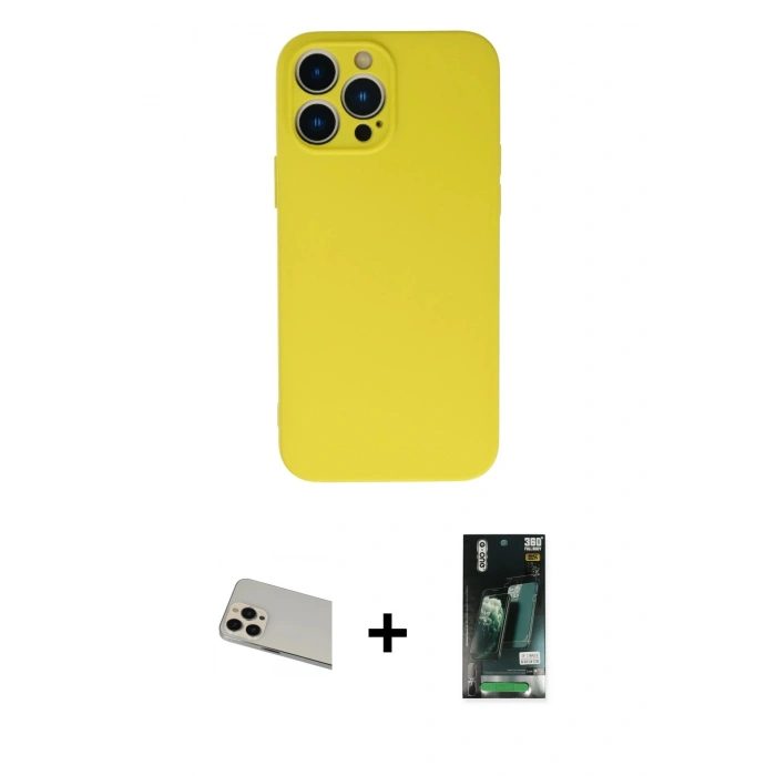 MARSİLYAN™- iPhone 13 Pro Max Kılıf Ahenk Serisi - Şeffaf 360 Full Body Arka Koruyucu + Rose Gold Rainbow Kamera Lens Koruma Cam