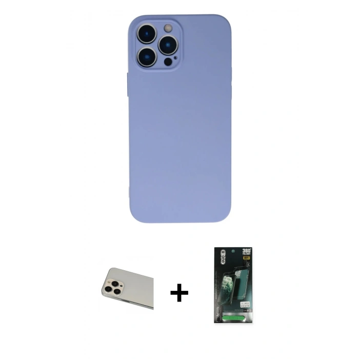 MARSİLYAN™- iPhone 13 Pro Max Kılıf Ahenk Serisi - Şeffaf 360 Full Body Arka Koruyucu + Rose Gold Rainbow Kamera Lens Koruma Cam