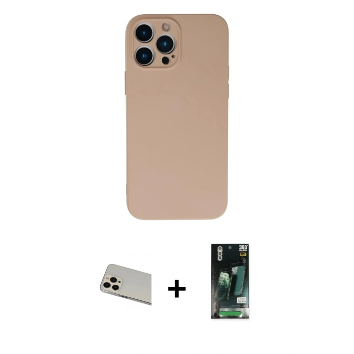 MARSİLYAN™- iPhone 13 Pro Max Kılıf Ahenk Serisi - Şeffaf 360 Full Body Arka Koruyucu + Rose Gold Rainbow Kamera Lens Koruma Cam