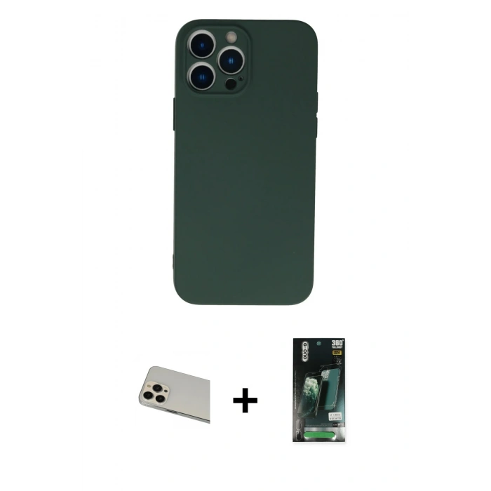 MARSİLYAN™- iPhone 13 Pro Max Kılıf Ahenk Serisi - Şeffaf 360 Full Body Arka Koruyucu + Rose Gold Rainbow Kamera Lens Koruma Cam