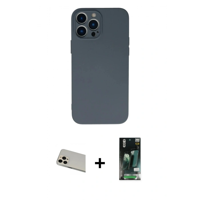 MARSİLYAN™- iPhone 13 Pro Max Kılıf Ahenk Serisi - Şeffaf 360 Full Body Arka Koruyucu + Rose Gold Rainbow Kamera Lens Koruma Cam