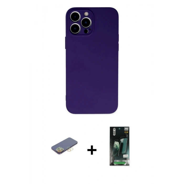 MARSİLYAN™- iPhone 13 Pro Max Kılıf Ahenk Serisi - Şeffaf 360 Full Body Arka Koruyucu + Renkli Kamera Lens Koruma Cam - SI