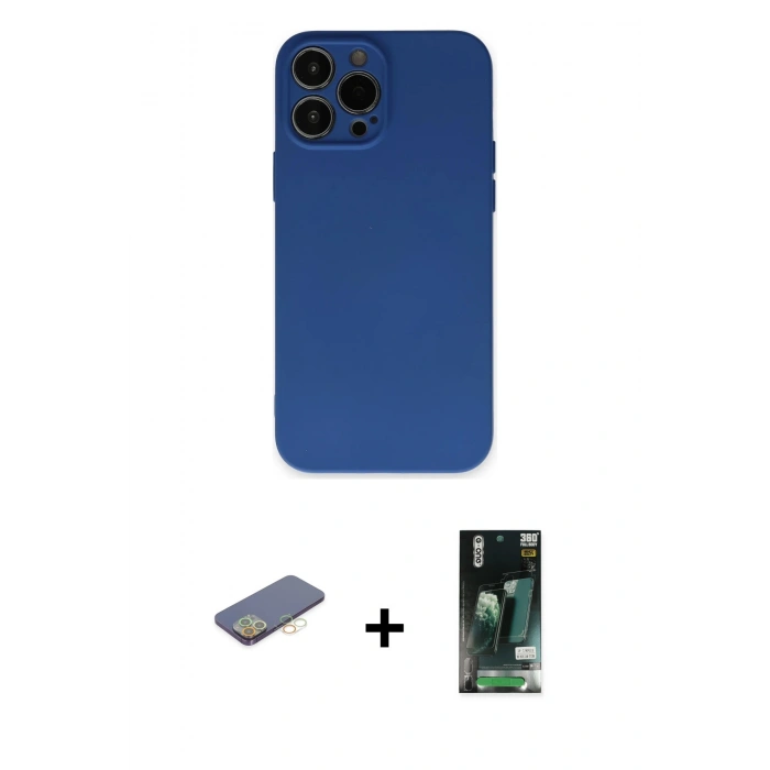 MARSİLYAN™- iPhone 13 Pro Max Kılıf Ahenk Serisi - Şeffaf 360 Full Body Arka Koruyucu + Renkli Kamera Lens Koruma Cam - SI
