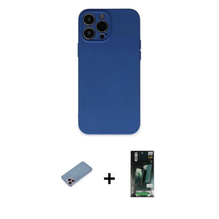 MARSİLYAN™- iPhone 13 Pro Max Kılıf Ahenk Serisi - Şeffaf 360 Full Body Arka Koruyucu + Shine Kamera Lens Koruma Cam - PE
