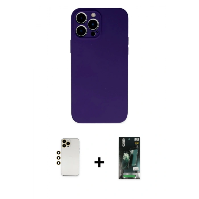 MARSİLYAN™- iPhone 13 Pro Max Kılıf Ahenk Serisi - Şeffaf 360 Full Body Arka Koruyucu + Shine Kamera Lens - GD