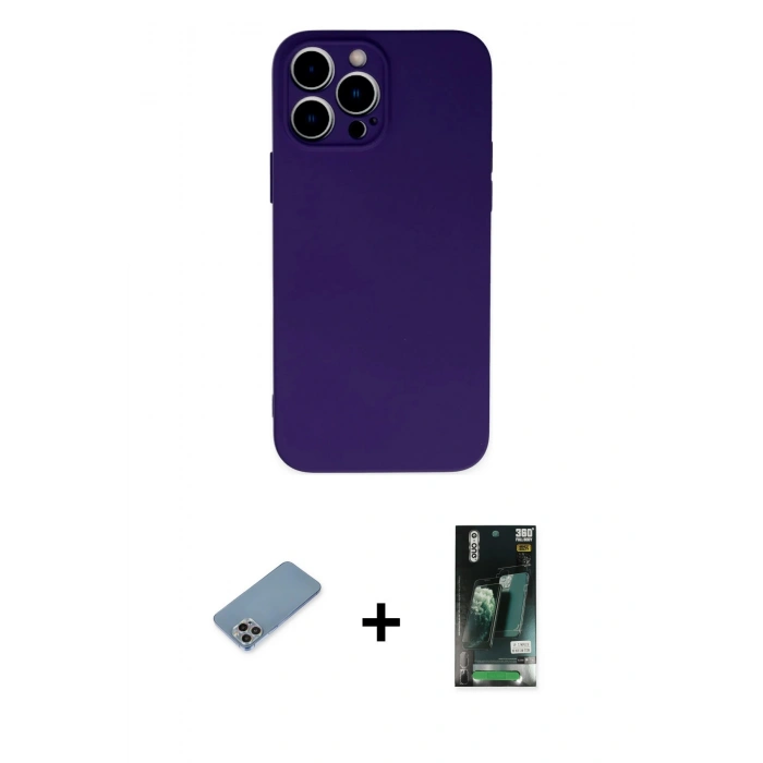 MARSİLYAN™- iPhone 13 Pro Max Kılıf Ahenk Serisi - Şeffaf 360 Full Body Arka Koruyucu + Shine Kamera Lens Koruma Cam - GI