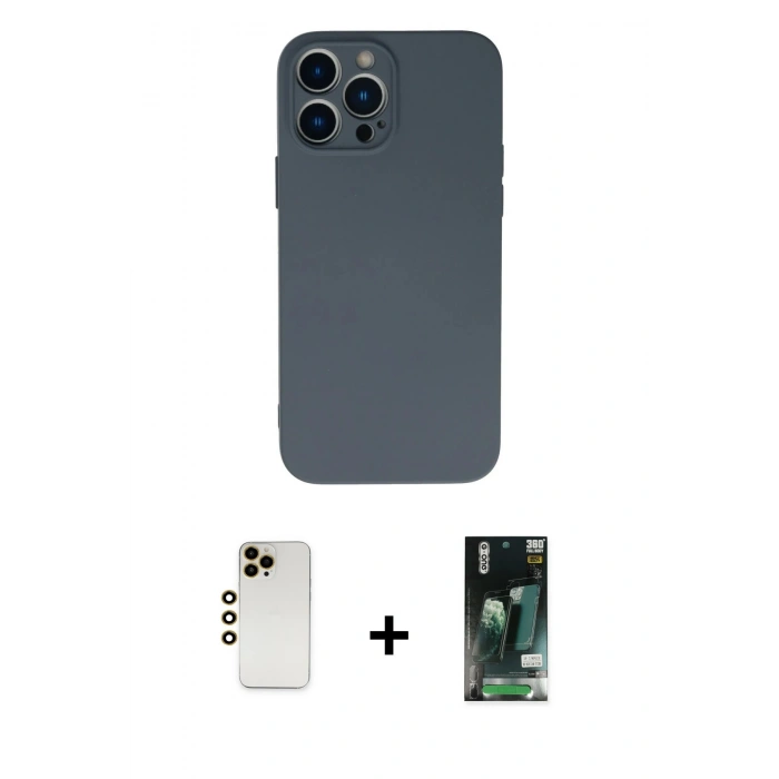 MARSİLYAN™- iPhone 13 Pro Max Kılıf Ahenk Serisi - Şeffaf 360 Full Body Arka Koruyucu + Shine Kamera Lens - GD