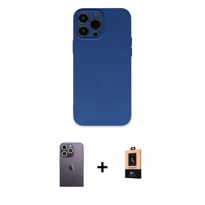 MARSİLYAN™- iPhone 13 Pro Max Kılıf Ahenk Serisi - Şeffaf Maxco Cam Ekran Koruyucu + Neon Fosforlu Kamera Lens - BZ