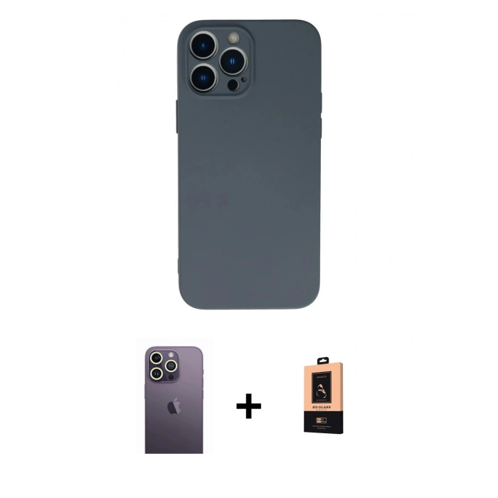 MARSİLYAN™- iPhone 13 Pro Max Kılıf Ahenk Serisi - Şeffaf Maxco Cam Ekran Koruyucu + Neon Fosforlu Kamera Lens - BZ