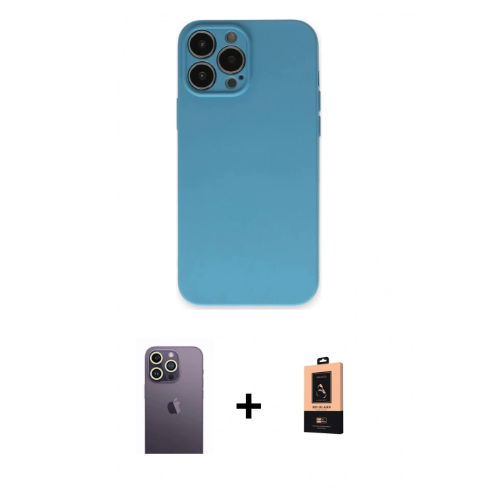 MARSİLYAN™- iPhone 13 Pro Max Kılıf Ahenk Serisi - Şeffaf Maxco Cam Ekran Koruyucu + Neon Fosforlu Kamera Lens - BZ