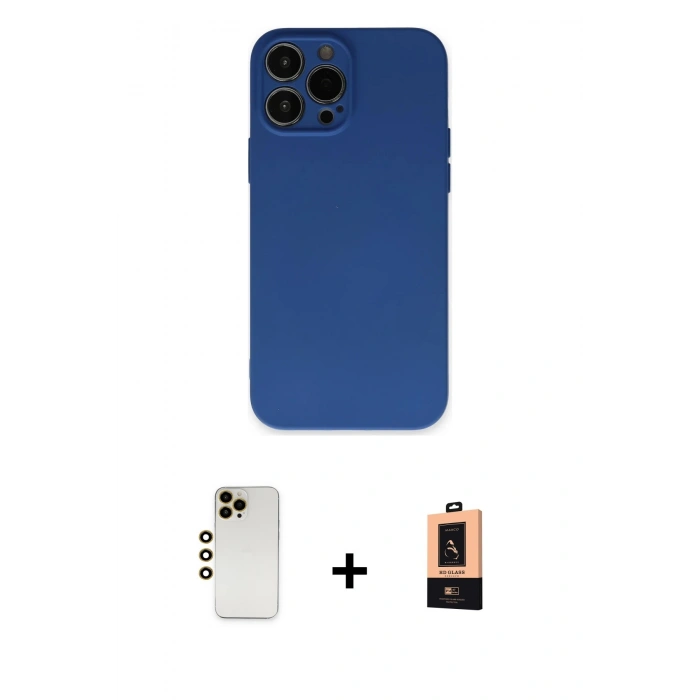 MARSİLYAN™- iPhone 13 Pro Max Kılıf Ahenk Serisi - Şeffaf Maxco Cam Ekran Koruyucu + Shine Kamera Lens - GD