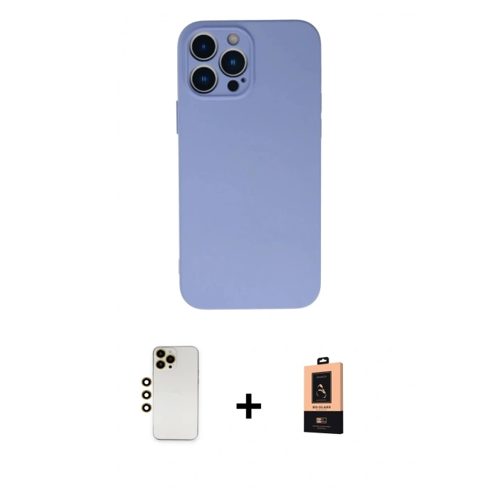 MARSİLYAN™- iPhone 13 Pro Max Kılıf Ahenk Serisi - Şeffaf Maxco Cam Ekran Koruyucu + Shine Kamera Lens - GD