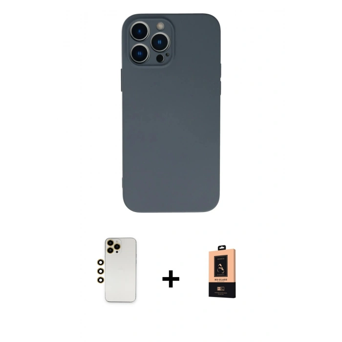 MARSİLYAN™- iPhone 13 Pro Max Kılıf Ahenk Serisi - Şeffaf Maxco Cam Ekran Koruyucu + Shine Kamera Lens - GD