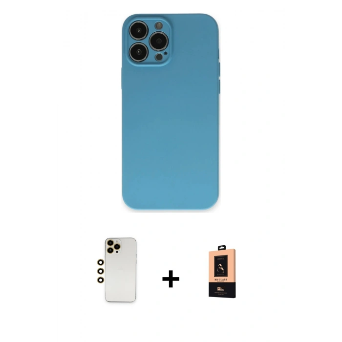 MARSİLYAN™- iPhone 13 Pro Max Kılıf Ahenk Serisi - Şeffaf Maxco Cam Ekran Koruyucu + Shine Kamera Lens - GD