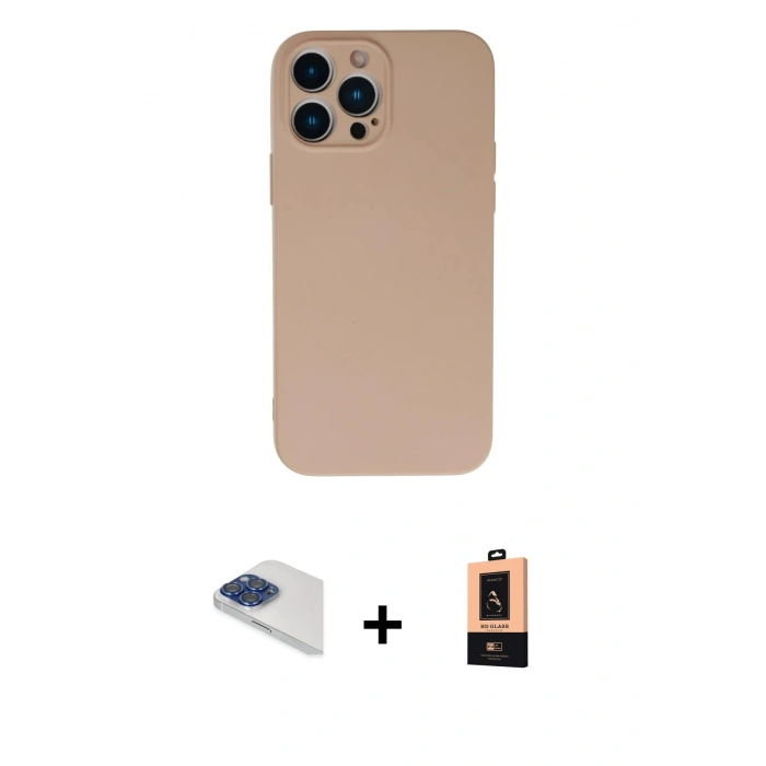 MARSİLYAN™- iPhone 13 Pro Max Kılıf Ahenk Serisi - Şeffaf Maxco Cam Ekran Koruyucu + Pers Alüminyum Kamera Lens - LT
