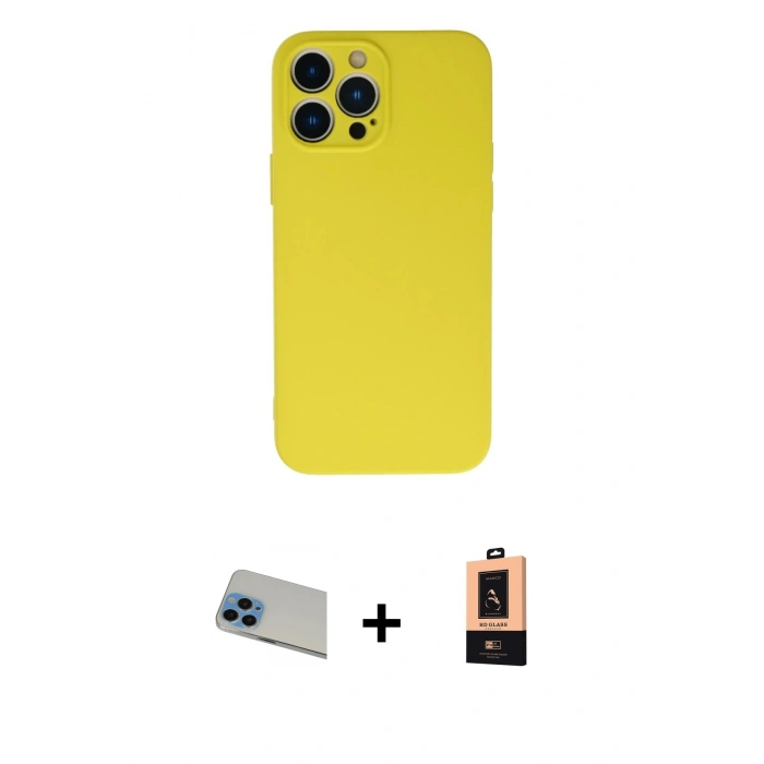 MARSİLYAN™- iPhone 13 Pro Max Kılıf Ahenk Serisi - Şeffaf Maxco Cam Ekran Koruyucu + Rainbow Kamera Lens Koruma Cam - MI